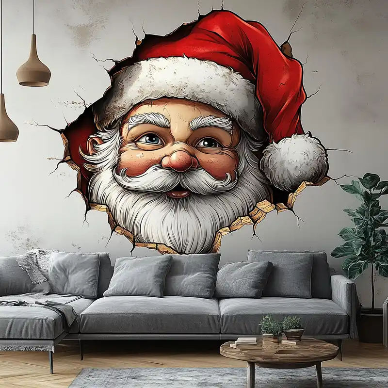 Express Delivery Santa Claus Wall Sticker | 3D Christmas Decor | Festive Holiday Wall Art | Santa Face Wall Decal | Christmas Decoration | Large Santa Mural