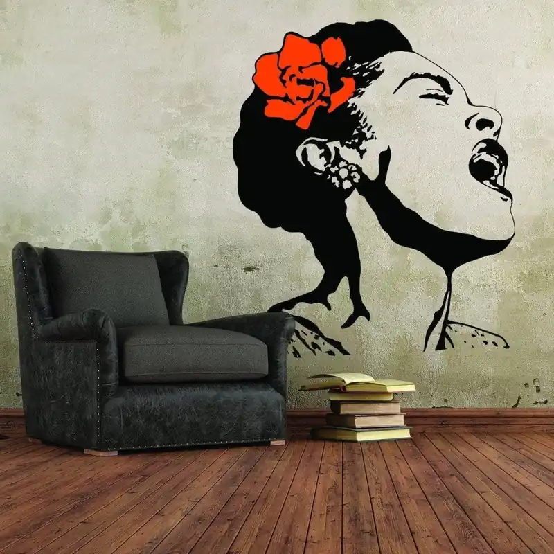 Singing Woman Art Decal with Floral Design - Elegant Wall Sticker for Home Decoration No Minimum Order