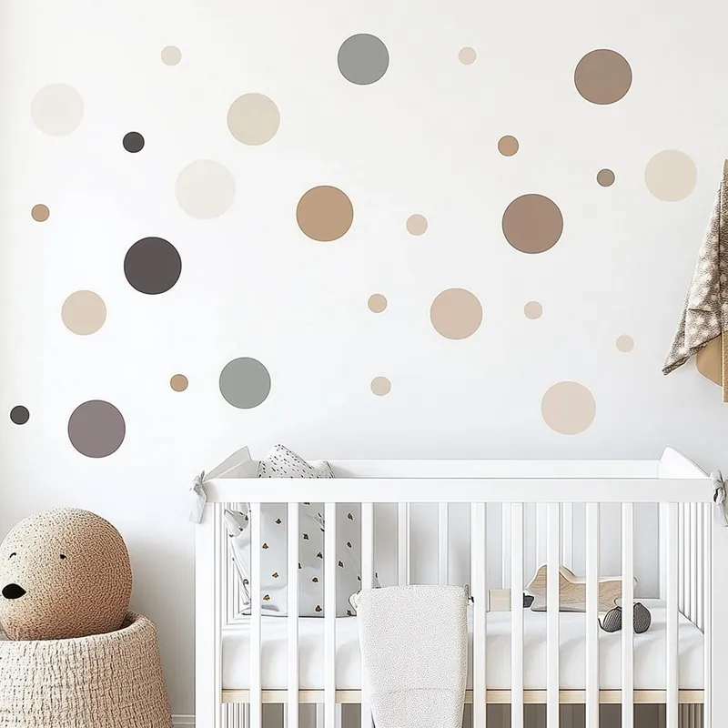 130 Piece Circle Wall Decals Set | Neutral Dots Wall Stickers for Baby Room | Beige Grey Adhesive Dots Nursery Kids Room | Easy Peel Stick Original