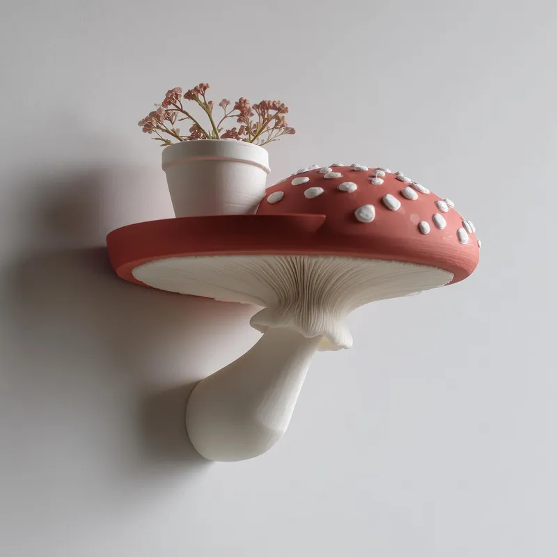 3D Printed Amanita Mushroom Wall Shelf | Fantasy Toadstool Floating Display | Magical 3D Printed Accent for Cottagecore and Cozy Interiors Limited Offer