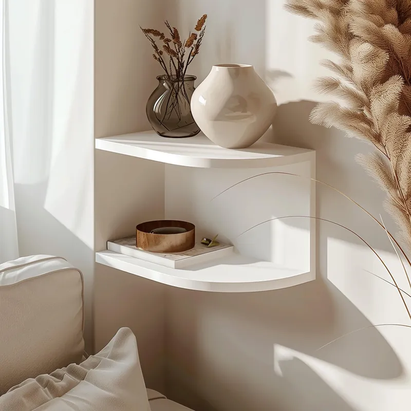 Wholesale 3D Printed Corner Wall Shelf | Minimalist Floating Shelf Design | Modern Home Decor Storage | Space Saving PLA Wall Organizer