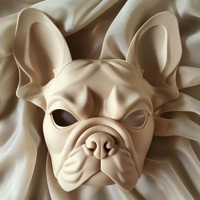 3D Printed Bulldog Mask | Modern Dog Face Sculpture | French Bulldog Cosplay Prop | Unique Animal Art Decor and Costume Accessory In Demand