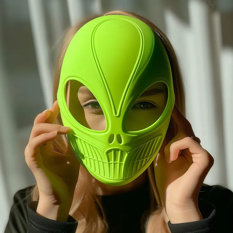 3D Printed Alien Mask | Futuristic Sci-Fi Face Mask | Unique Cosplay Prop | Halloween Costume Mask | Modern 3D Print Art Design Viral