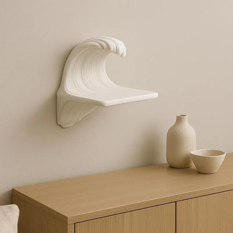 Wave Wall Shelf | 3D Printed Floating Shelf | Ocean-Inspired Decor | Matte White Shelf for Minimalist Interiors | Modern Sculptural Wall Art Seasonal Sale