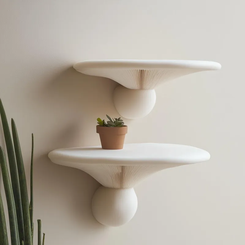 2x Mushroom Wall Shelves | Honey Mushroom Inspired 3D Printed Shelves | Sculptural Floating Shelf Pair | Minimalist Fungi Decor Wall Accent Buy Today