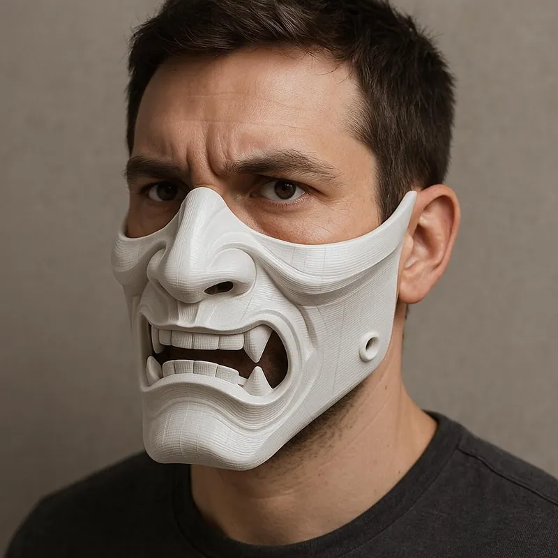 White Oni Samurai Mask | 3D Printed Demon Mask | Japanese Half Face Cosplay Mask | Horror Mask for Men | Halloween Gift | Kabuki Style Mask Shop Now