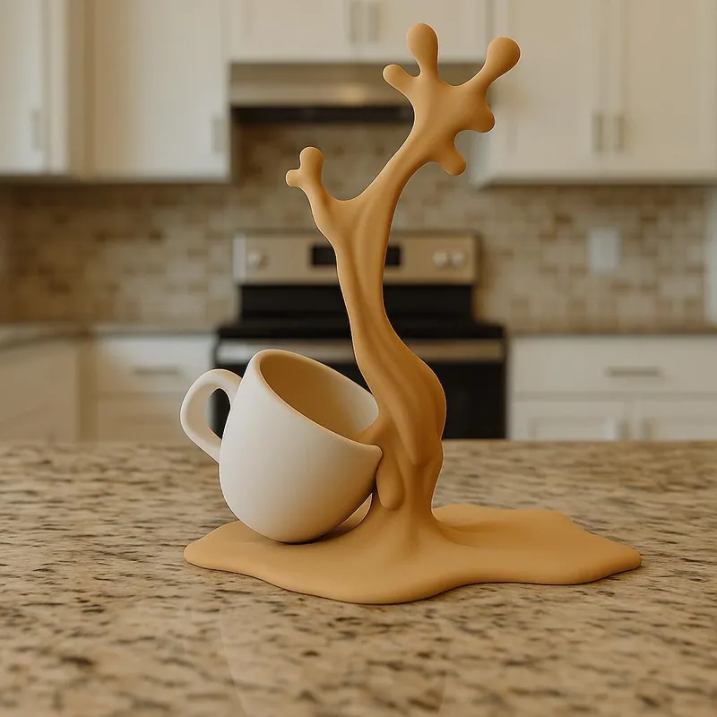 Viral Spilled Coffee Cup Sculpture | 3D Printed Espresso Macchiato Splash Art | Coffee Lover Gift | Kitchen & Café Decor | Unique Barista Gift