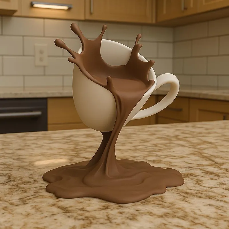 3D Printed Coffee Splash Sculpture | Floating Spilling Coffee Cup Optical Illusion Desk Decor | Coffee Bar Display Unique Barista Gift Cafe Editor’s Pick