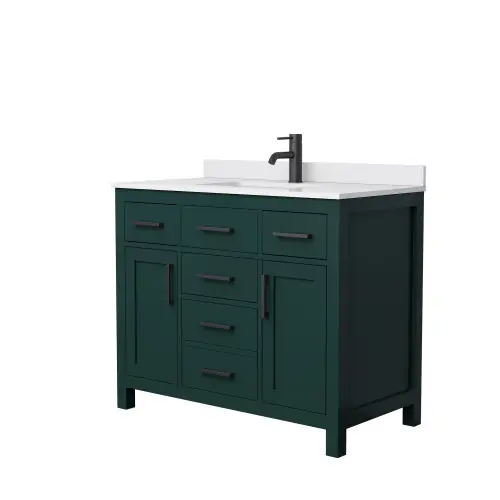 Money Back Guarantee Beckett 42 Inch Single Bathroom Vanity In Green, White Cultured Marble Countertop, Undermount Square Sink, Matte Black Trim